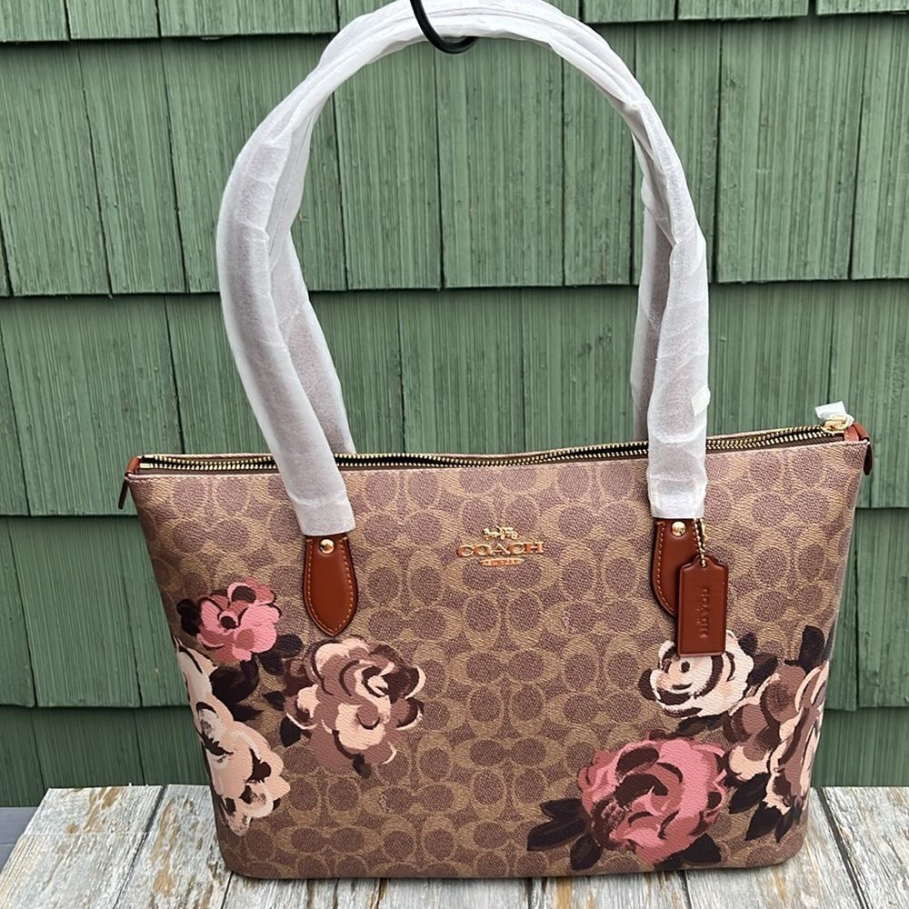 Coach Gallery Tote Shoulder Bag In Signature Canvas With Rose Print purse - Picture 4 of 9